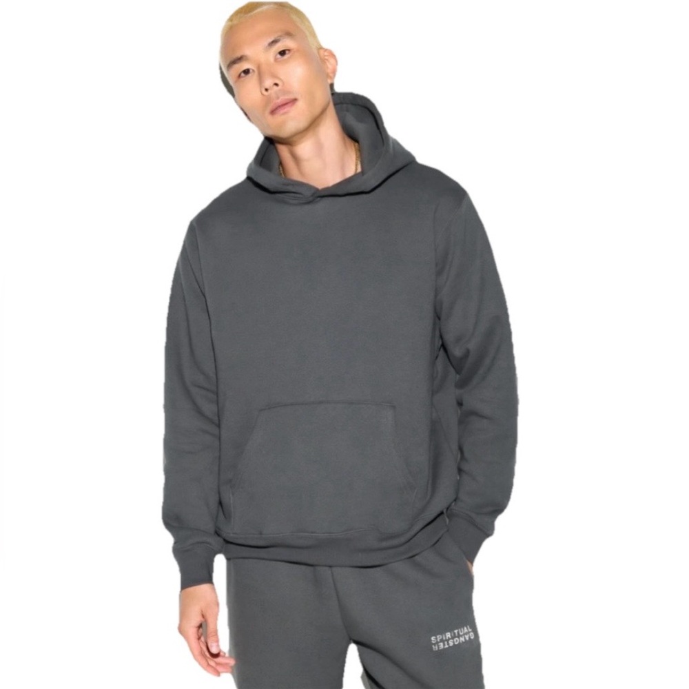 Spiritual Gangster Charcoal Men’s Grey Black Cotton Speckled Hoodie Size Small